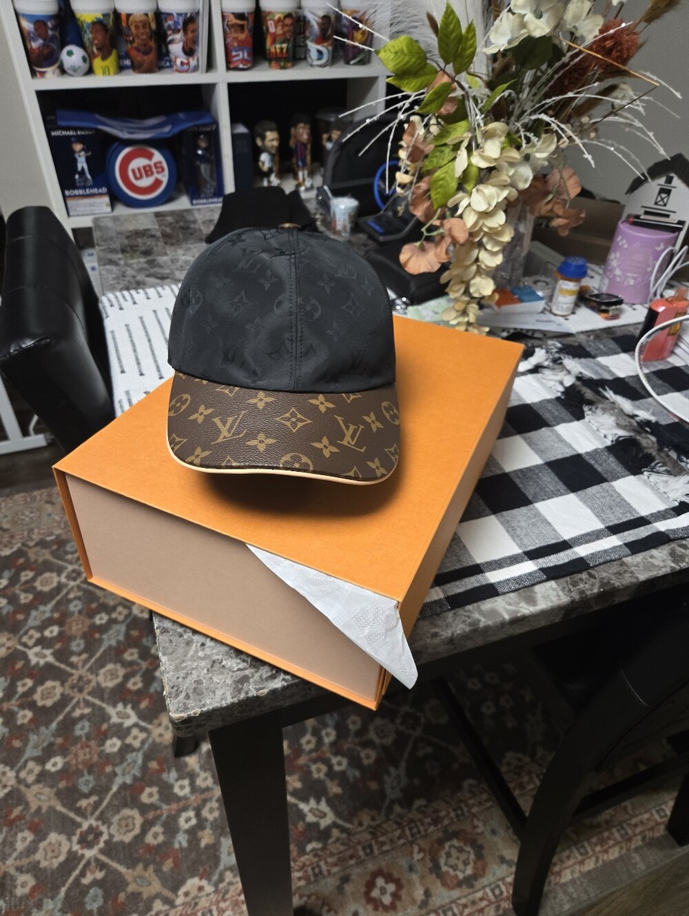 Louis Vuitton Black Cap with Brown Monogram Brim